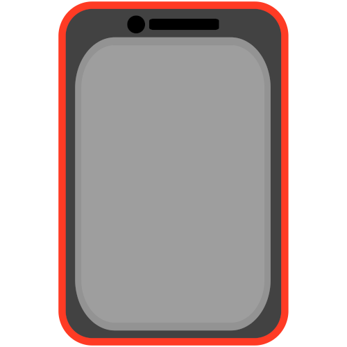  a grey phone with a light grey screen and a red case 